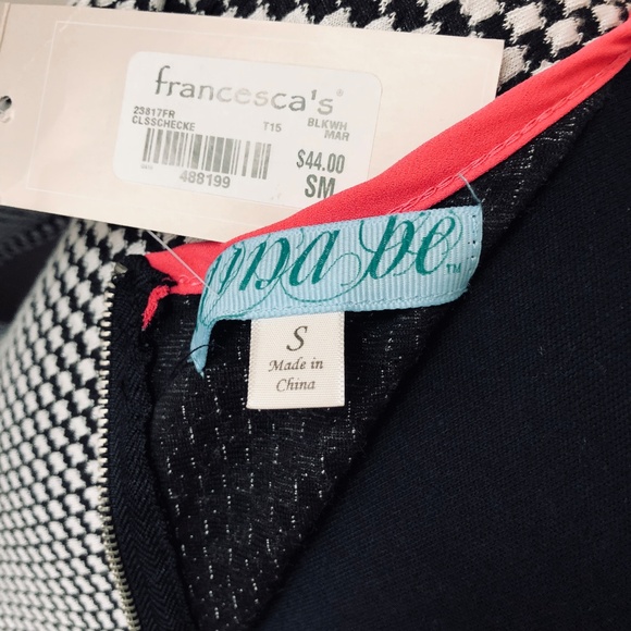 NWT Francesca's Knit BW Checker 3/4 Sleeve Skater - Picture 8 of 8